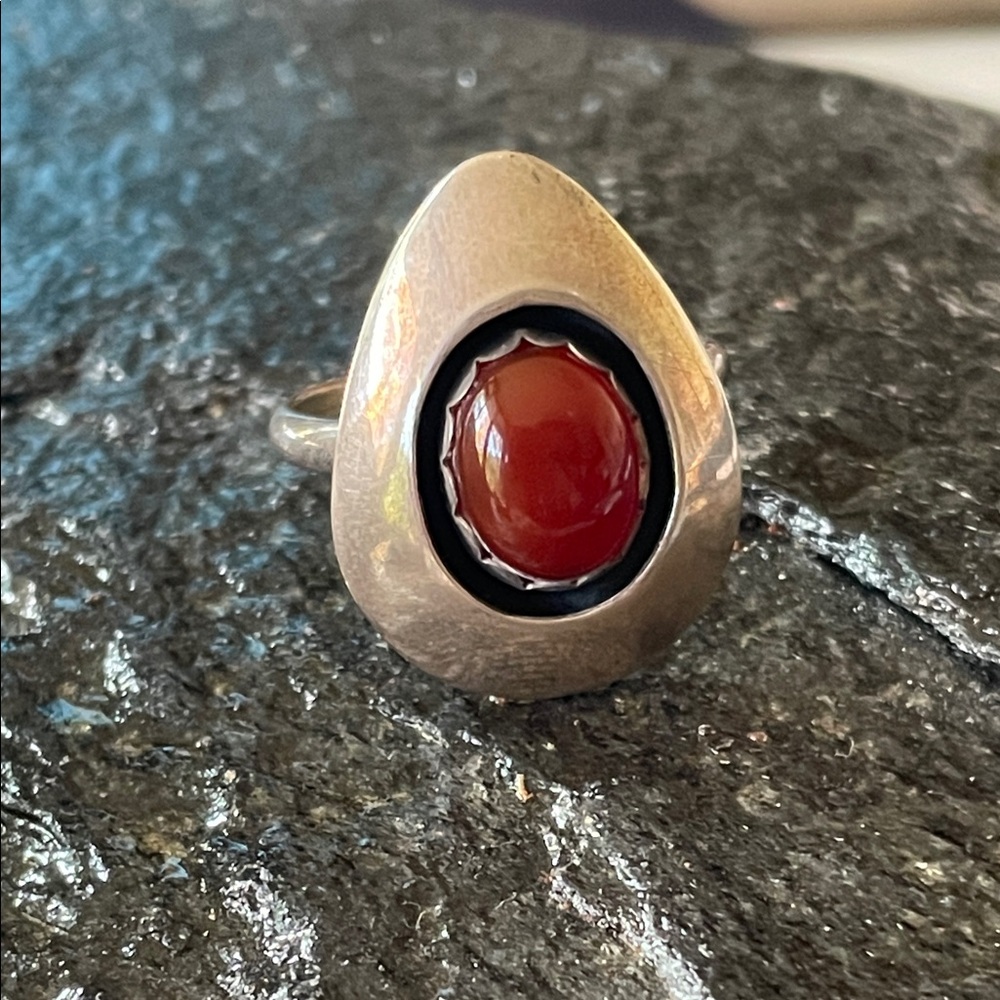 Carnelian Native American Vintage Navajo Shadowbox Ring
